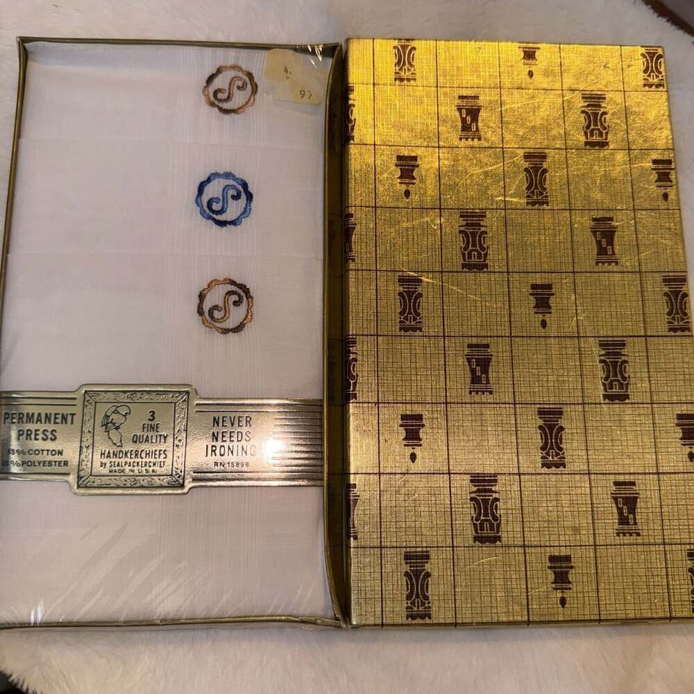 Vintage Sealpackerchief Monogrammed S Men's Handkerchiefs Set of 3 New in Box